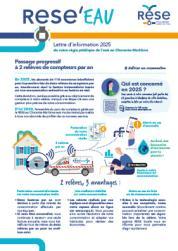 Première page de la lettre d'information des abonnés de la RESE de 2025. Elle présente un article sur la passage progressif à la double relève des compteurs