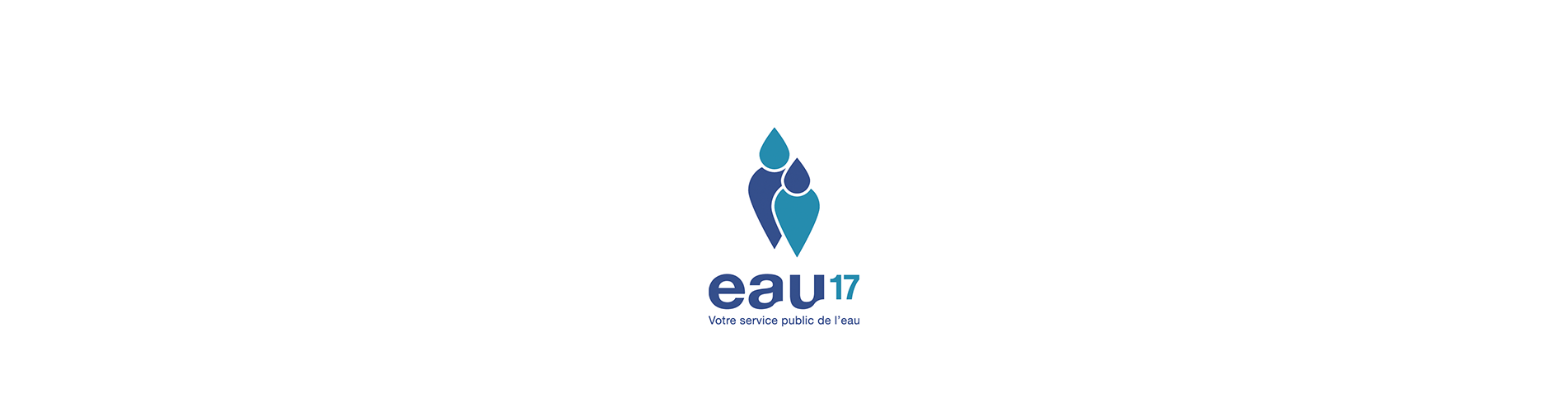 Logo du syndicat Eau 17 prenant la forme des 2 personnages composés d'une petite goutte d'eau pour la tête et d'une grande goutte d'eau renversée pour le corps