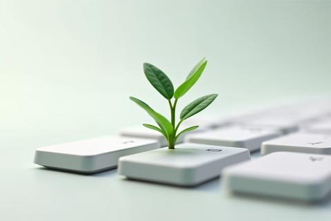 Photo de touches d'un pavé numérique sur lesquelles poussent une plante verte